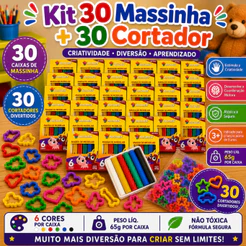 Kit 30 CX Massinha de Modelar + 30 Cortador Molde Forminha p/ Kit Festa Lembrancinha Prenda