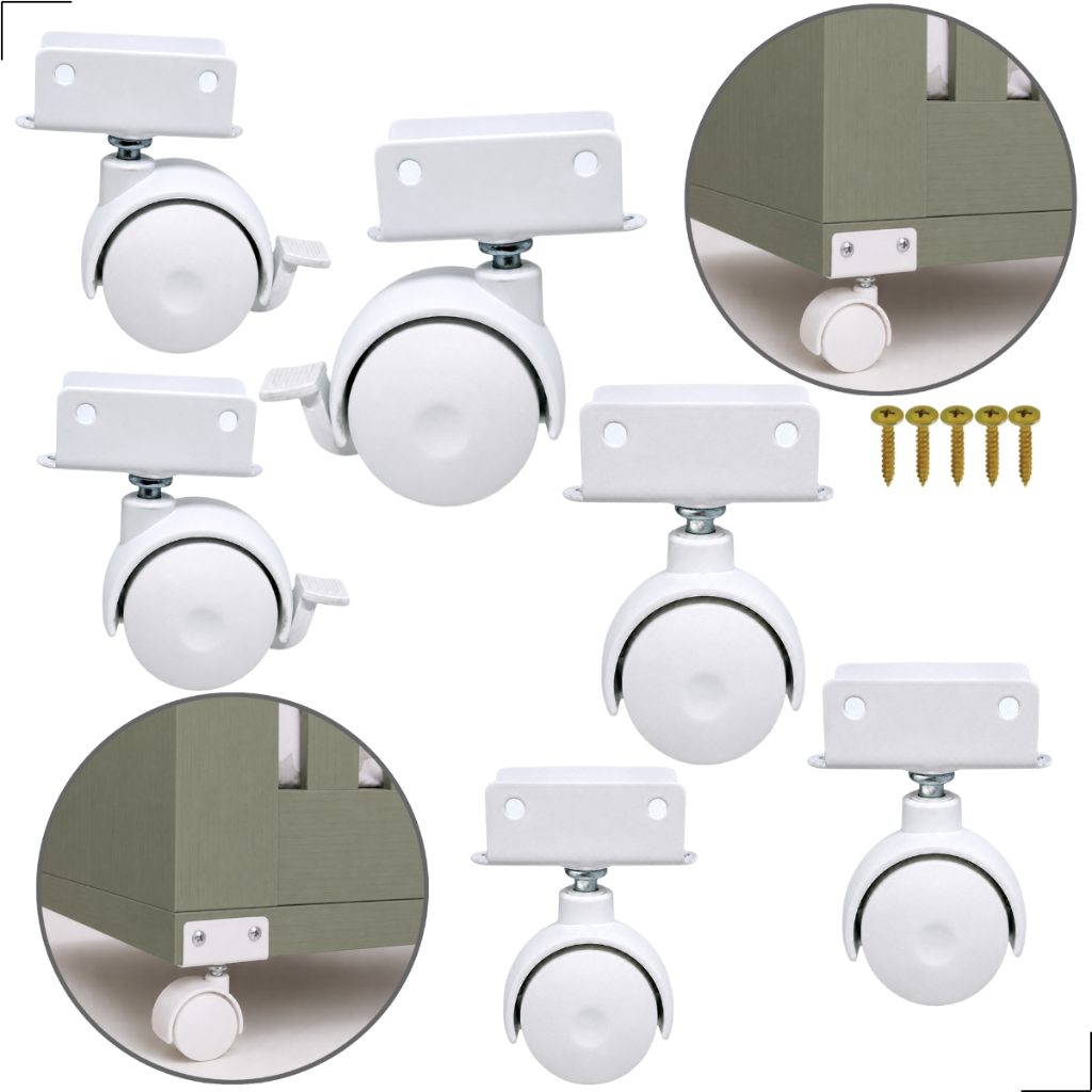 Kit 6 Rodinha Para Berço Com 3 Trava Chapa U 15mm Roda Rodiz