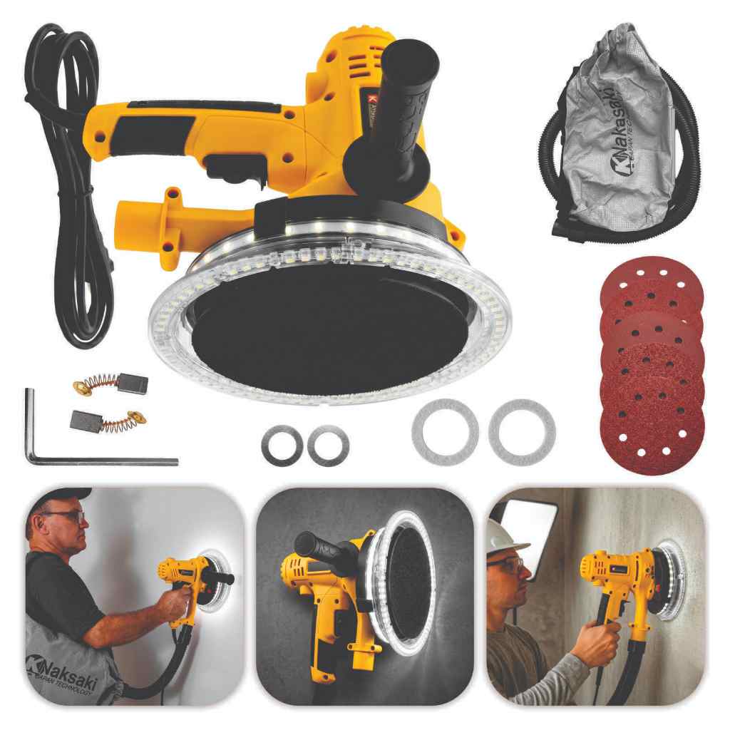 Lixadeira De Parede 1000W Com Led E Coletor De Poeira Drywall Gesso E Teto Com Sucção Profissional