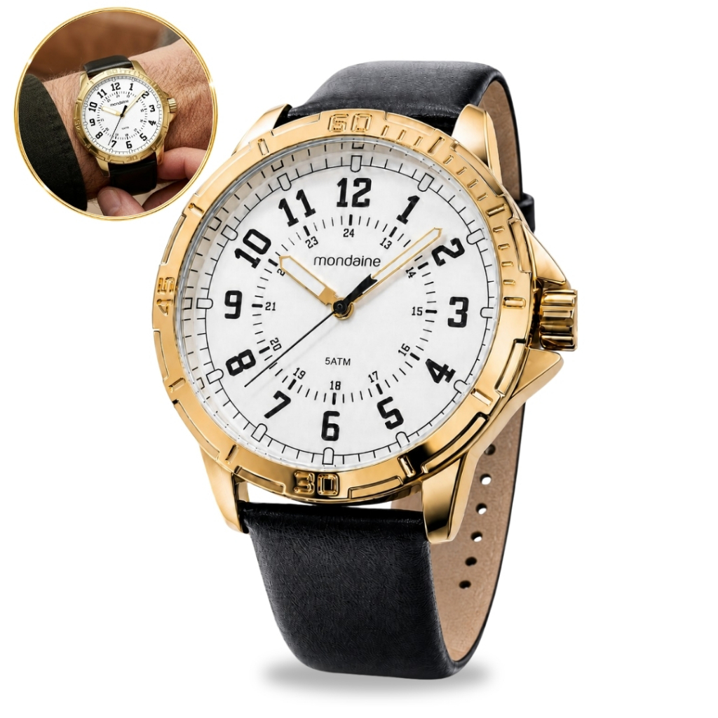 Relógio Mondaine Masculino De Pulso Analógico Casual Pulseira de Couro Sintético Prova D'água 50 Metros Original