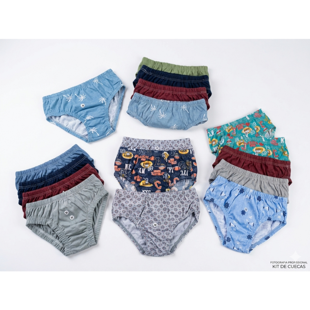 Kit Cuecas Infantis Sortidas Modelo Slip Algodão Confortável cuequinha menino