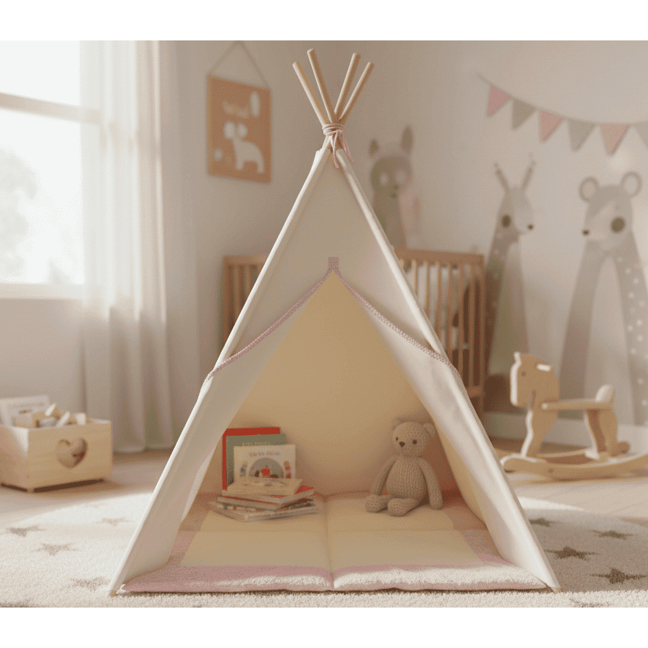 Tenda Cabana Infantil + Janelas + Tapete Acolchoado Rosa 135x110x110 cm menina