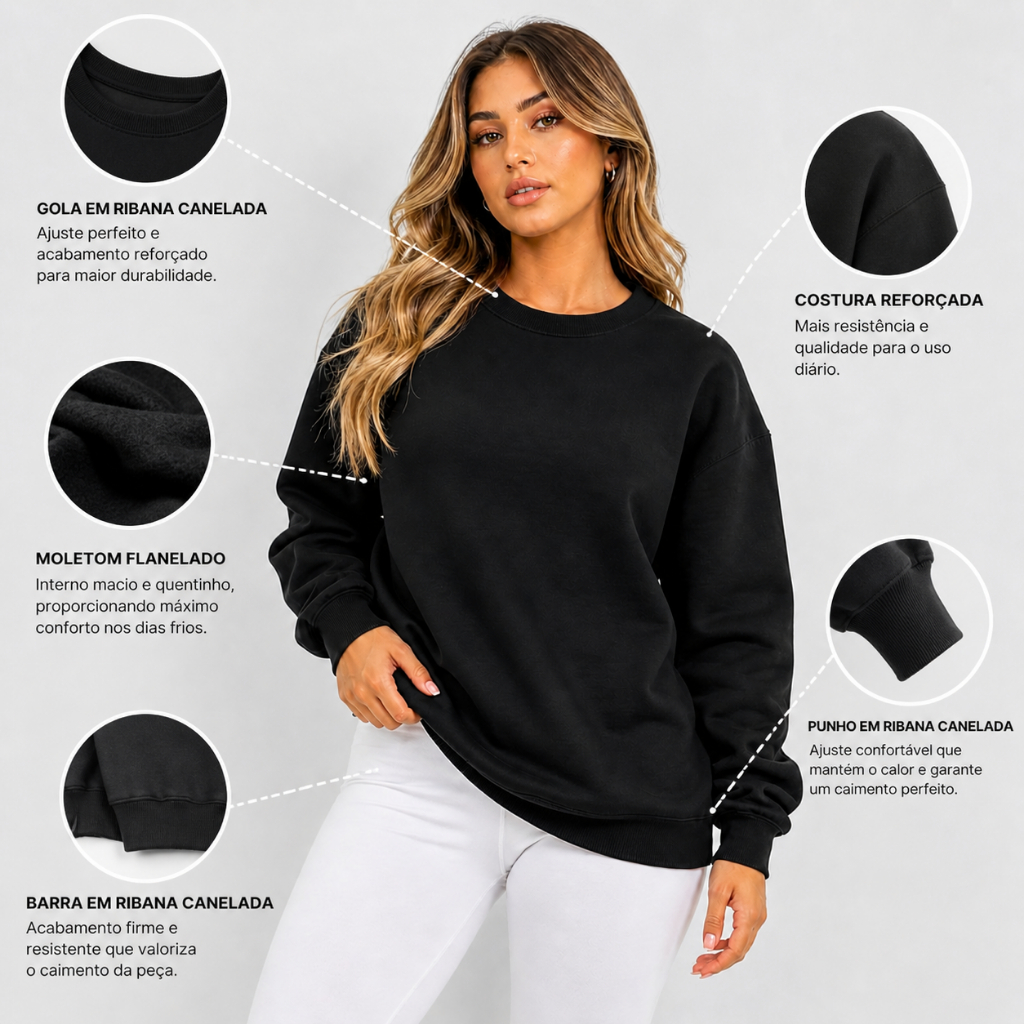 MOLETOM FEMININO DE FRIO PREMIUM 100% ALGODÃO CASACO BÁSICO ESTILOSO QUENTINHO INVERNO LANÇAMENTO ENVIO RÁPIDO