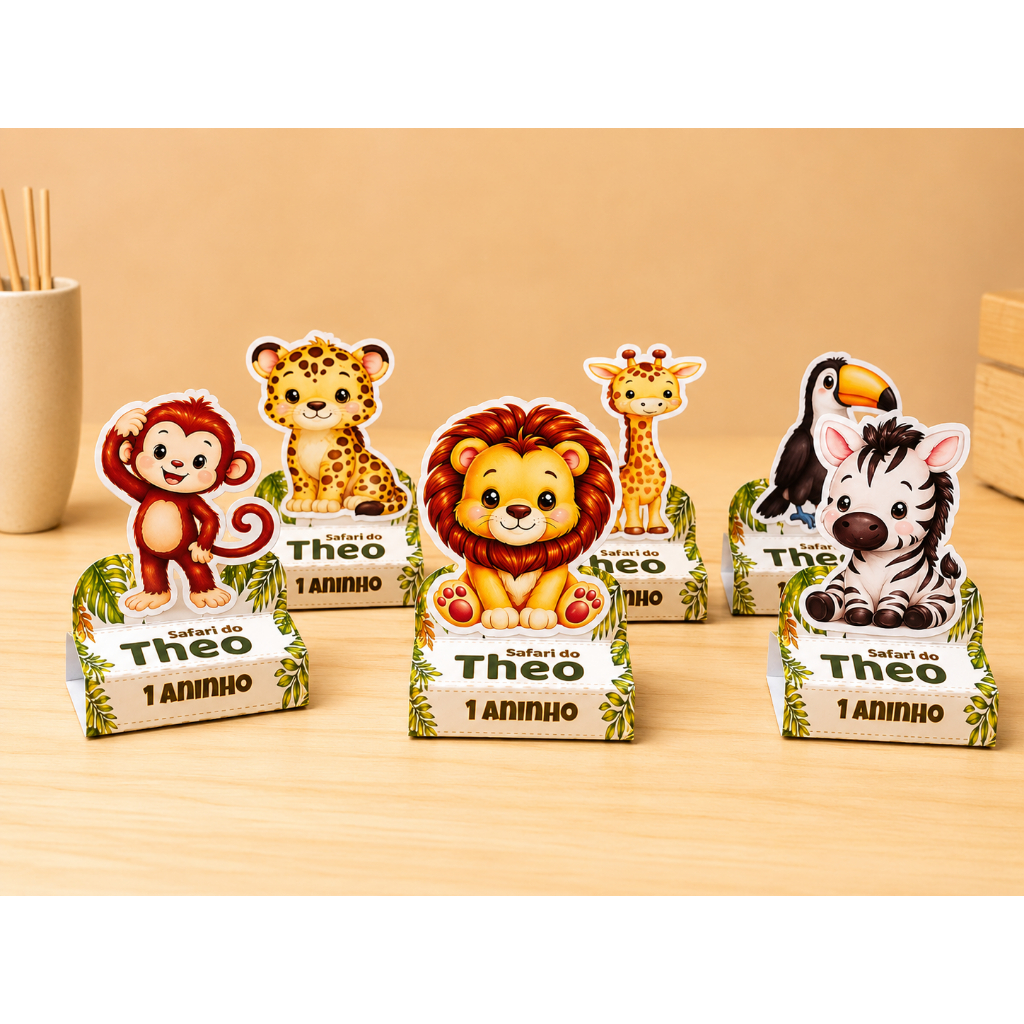 Kit Porta Bis duplo Personalizado Safari| Lembrancinha Safari Infantil | Decoração Festa Safari | Nome e Idade