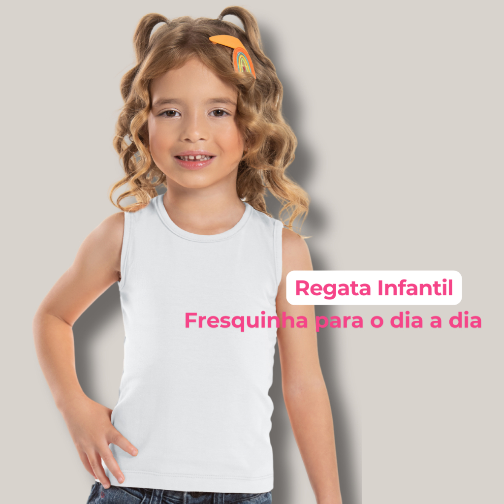 Camiseta Regata Infantil Feminina Algodão Lisa Básica Menina Verão