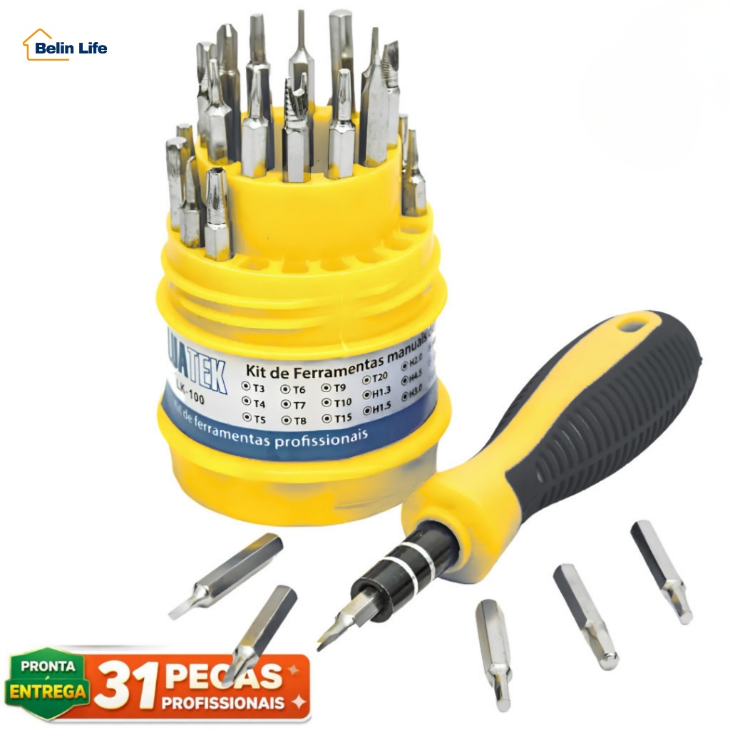 Kit Chaves de Fenda Precisão Torx Allen Phillips 31 Peças Estojo