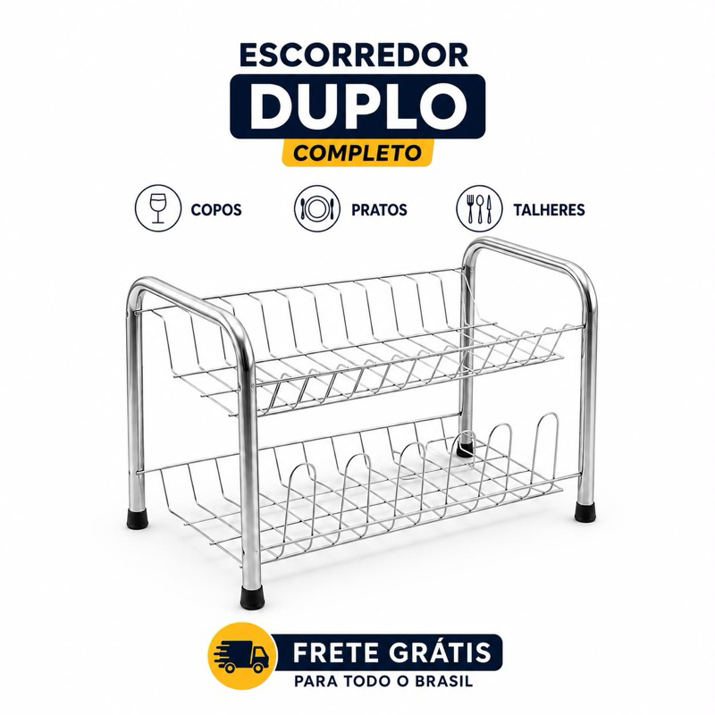 Escorredor de Louça 2 Andares Inox Organizador de Pia Cozinha Reforçado
