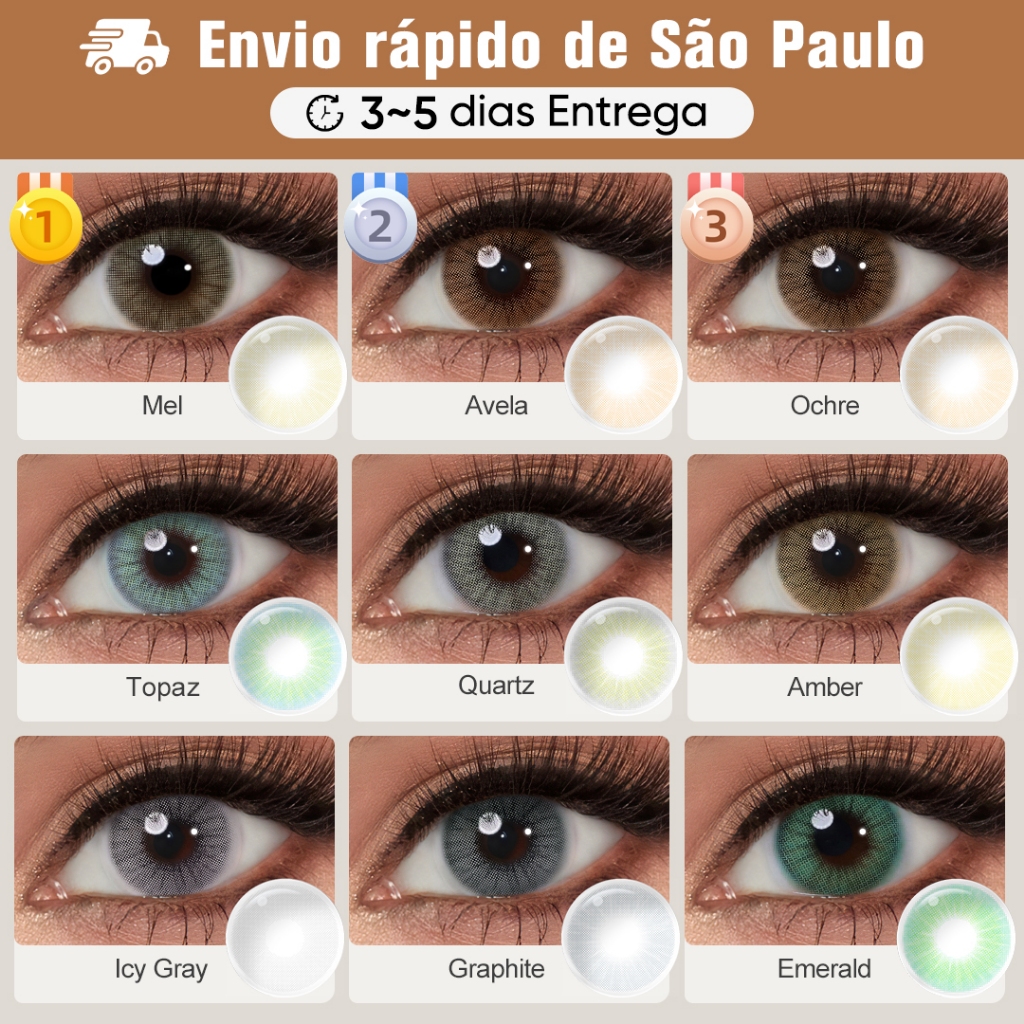 Magister Hidrocor Lentes De Contato Coloridas Natural 6 Meses De Uso Mel Sem borda Lente 14.0mm