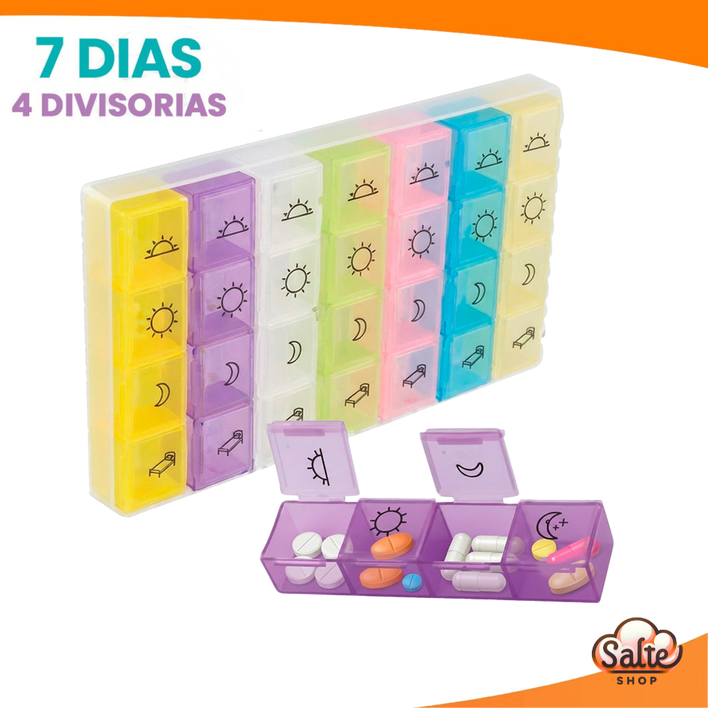 Porta Comprimido Vitaminas Medicamentos Organizador Remédios 7 Dias Semana 4x Ao Dia Portátil