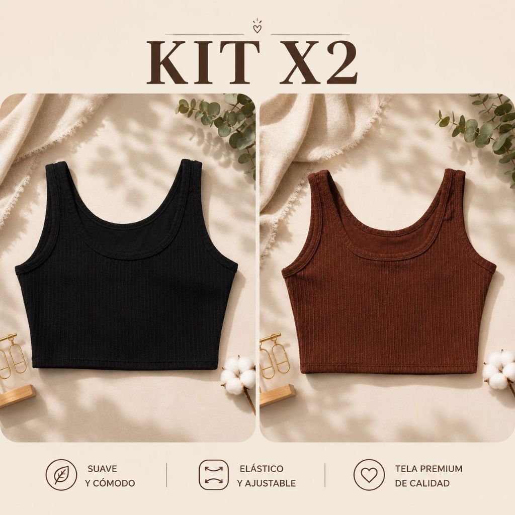 Kit 2 Cropped Regata Feminino Canelada Basico Moda Feminina Anarrruga Regatinha - Casual Elegante