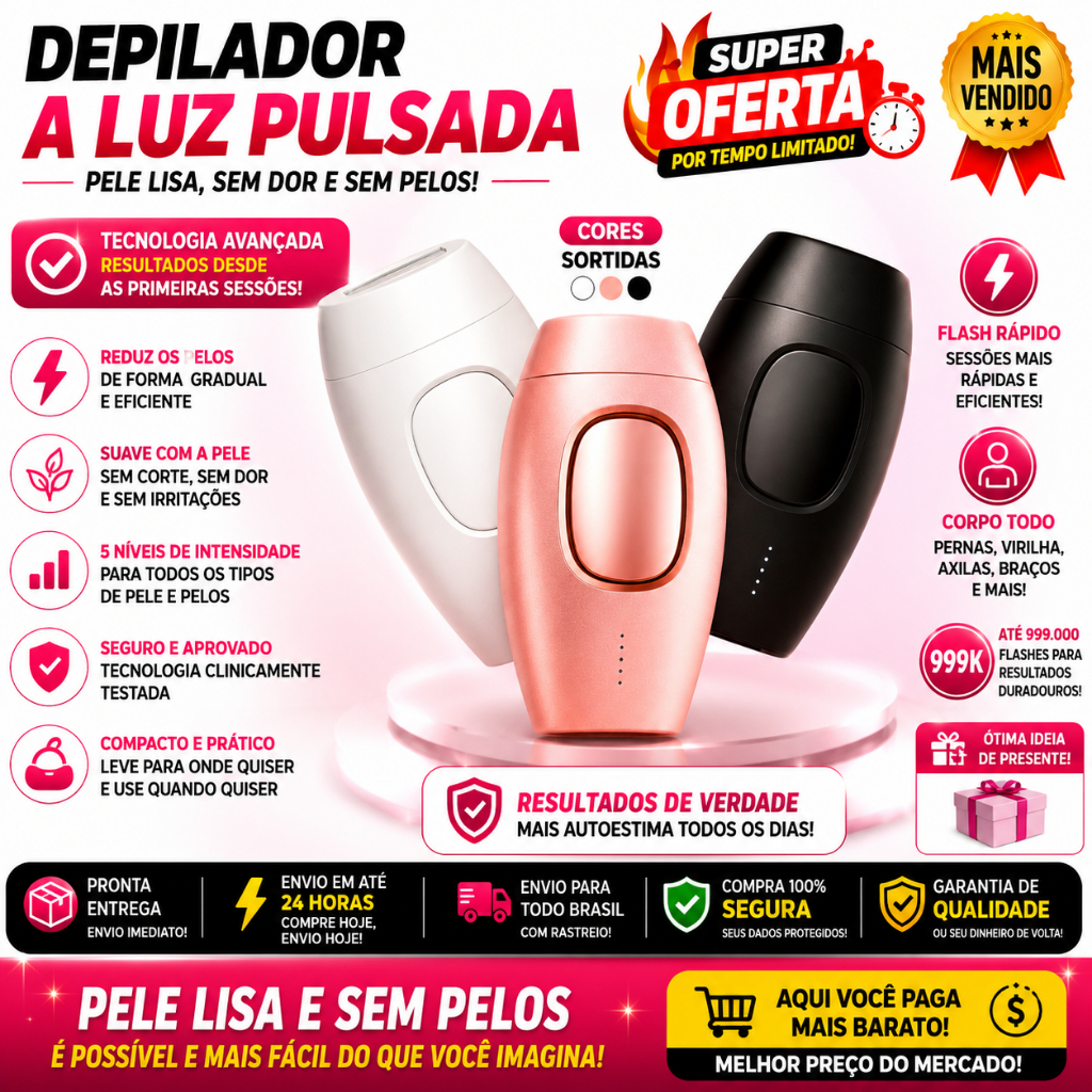 Depilador Feminino Laser Luz Pulsada (IPL) Remover de Pelos Indolor Bivolt - (Cores Sortidas)