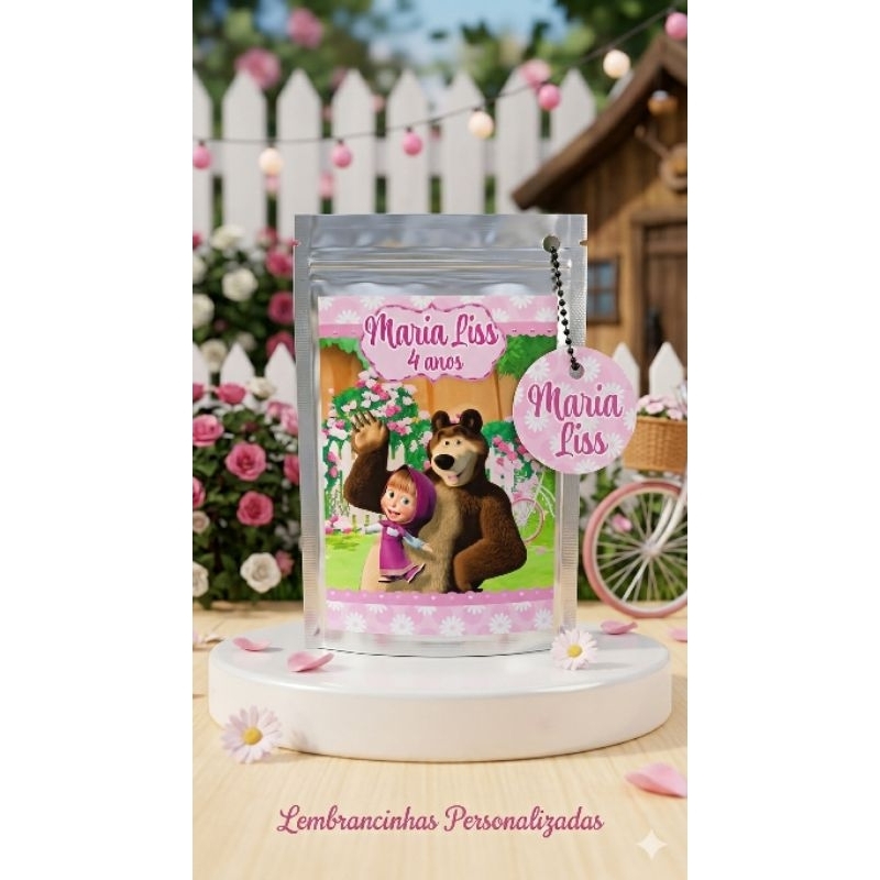 Saquinho Metalizado zip Lock Personalizado+ tag personalizada Marcha e o Urso/Lembrancinha Festa Infantil/aniversario