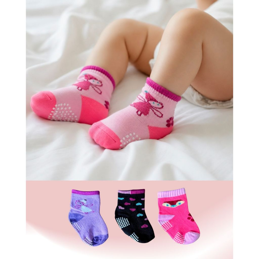 KIT Até 12 Meia Bebê Infantil com Antiderrapante Menina 0 a 24 Meses Estampas coloridas e Variadas