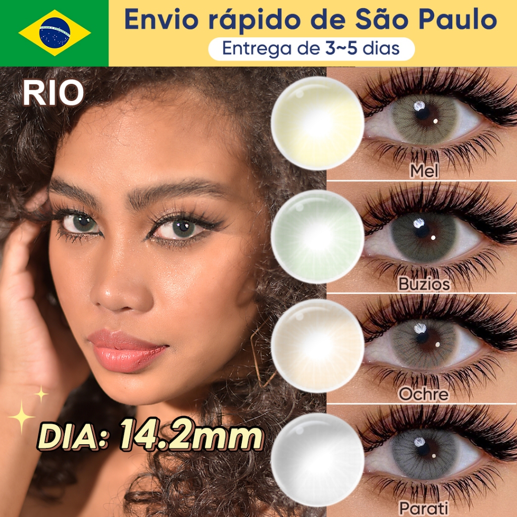 Freshgo RIO Lentes De Contato Coloridas Natural Anual Uso 14,2mm  para Olhos Maquiagem 2 Peças/1 Par