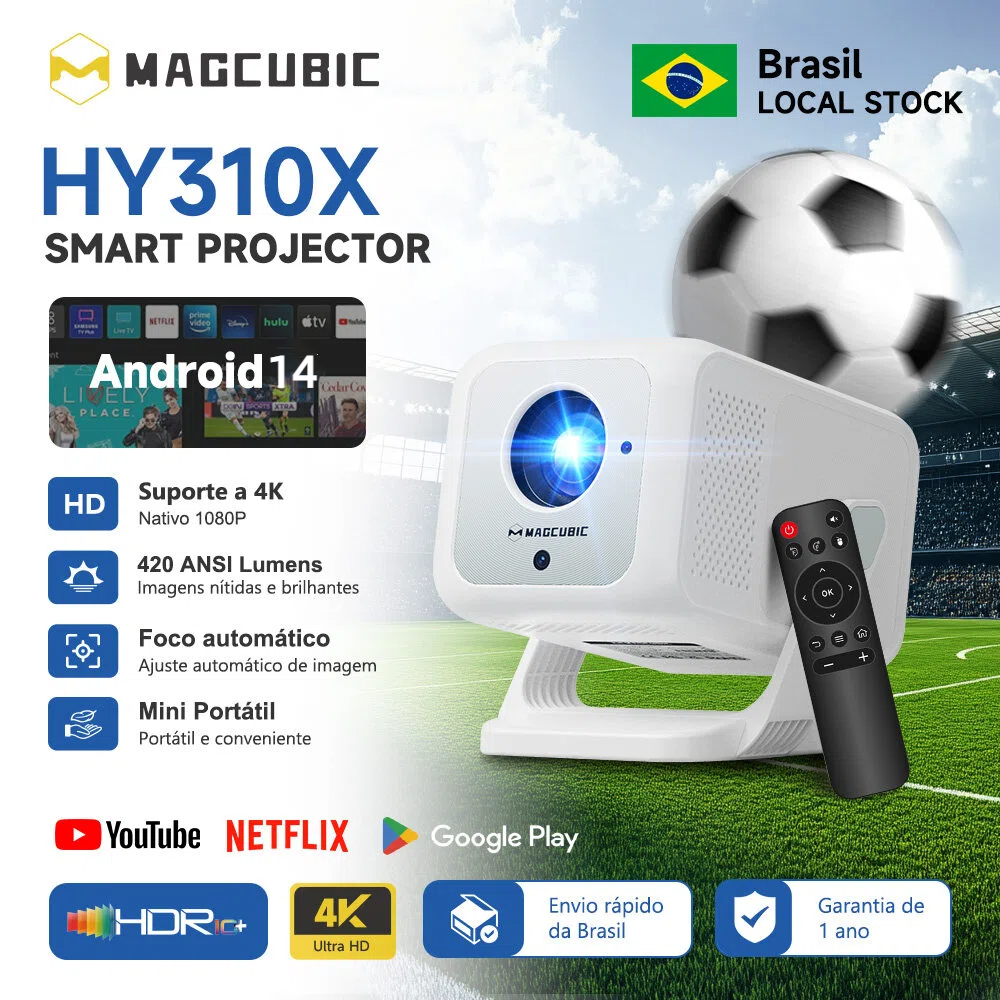 Projetor Magcubic HY310X 420ANSI Foco Automático Nativo 1080P Suporte 4K WiFi 6 BT 5.4 Home Cinema Portátil Bivolt
