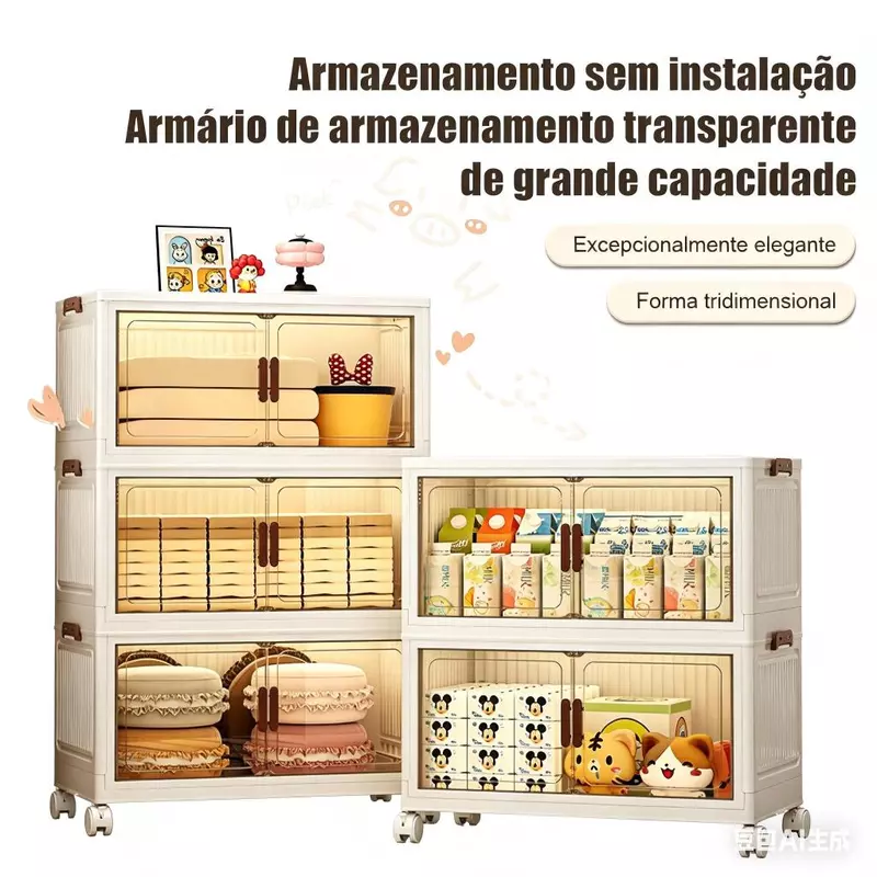 Armário Caixa Organizadora Dobrável Transparente USK 50cm Empilhável