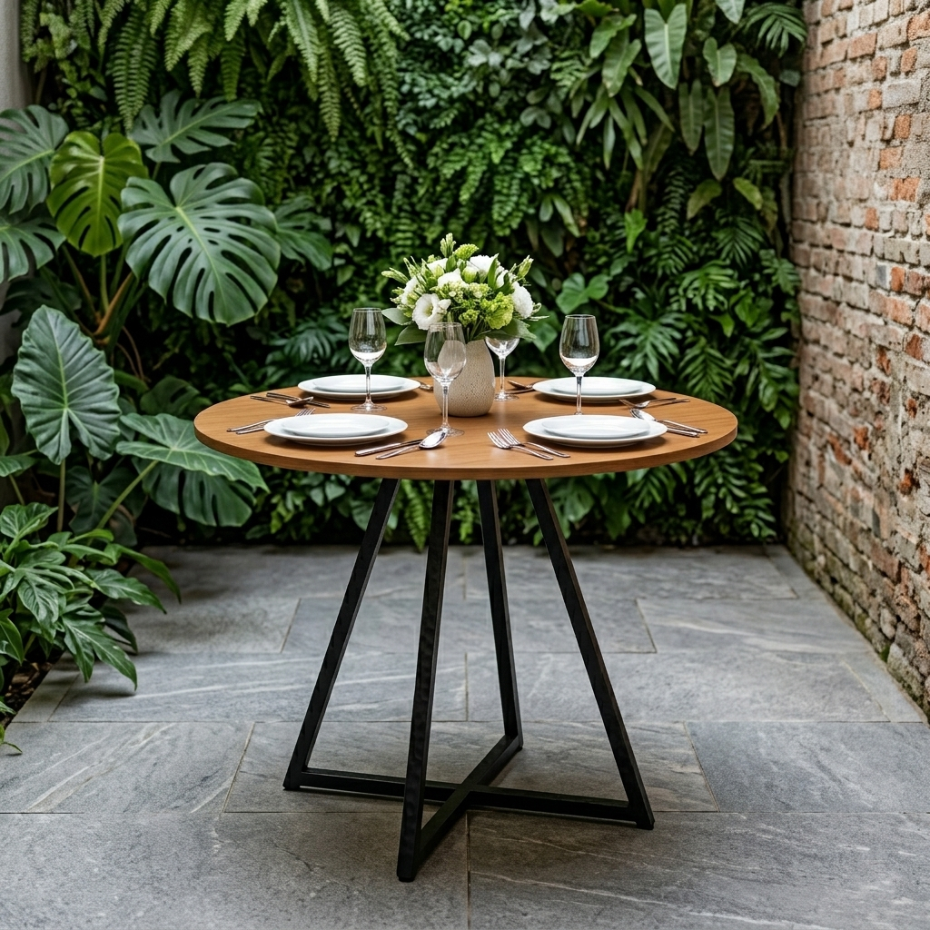 Mesa de Jantar Requinte 90cm Redonda Tampo MDF Estilo Industrial Pés Aço - Design Moderno Resistente