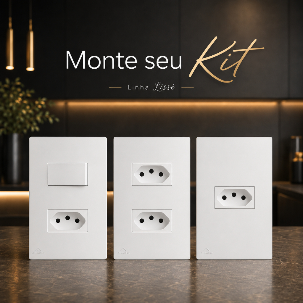 Conjunto tomada 10a 20a, tomada dupla, placa cega, interruptor simples 4x2 Lisse Branca