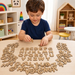 Kit 200 Letras Alfabetos em Madeira 4cm Material Escolar Educativo Alfabetização Aprendizado Infantil