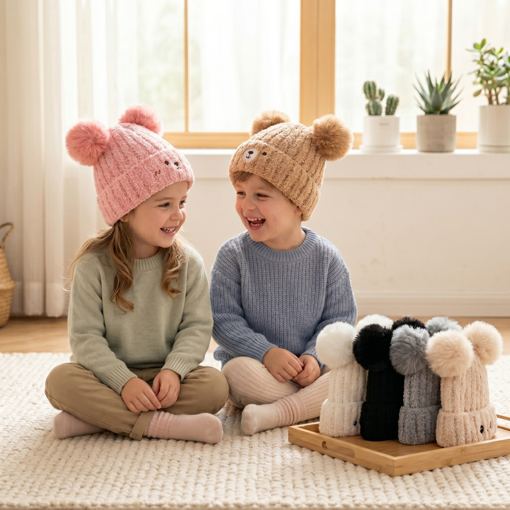 Gorro Touca Longo Infantil Menino Menina Tricotado Quente Inverno Fashion Para 2 a 6 anos FMZ0829AN