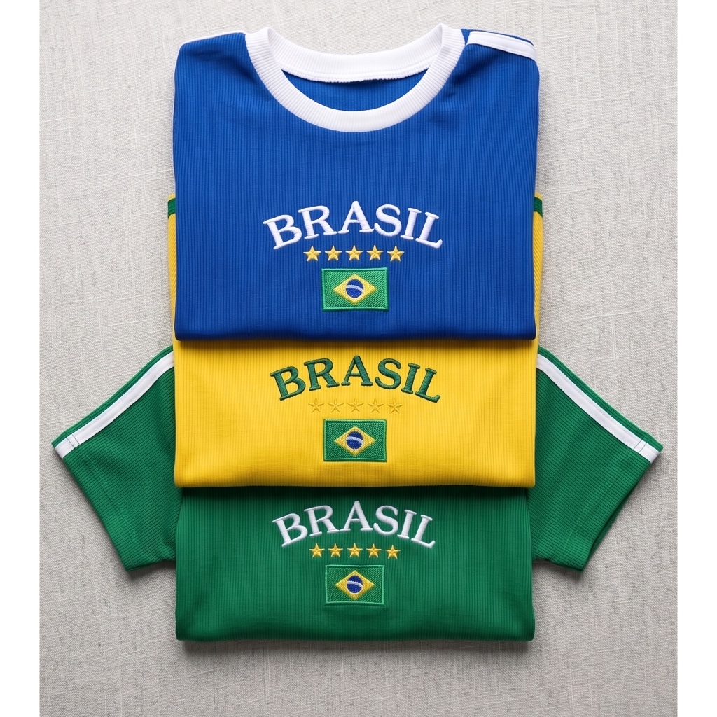Baby Look Feminina Brasil Bordada Seleção Brasileira Copa 2026