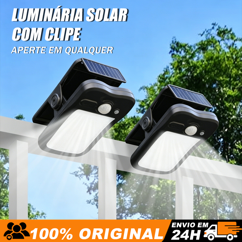 Lâmpada Clipe Solar, Luz 3 Modos Ultra Brilhante, LED Externa Impermeável