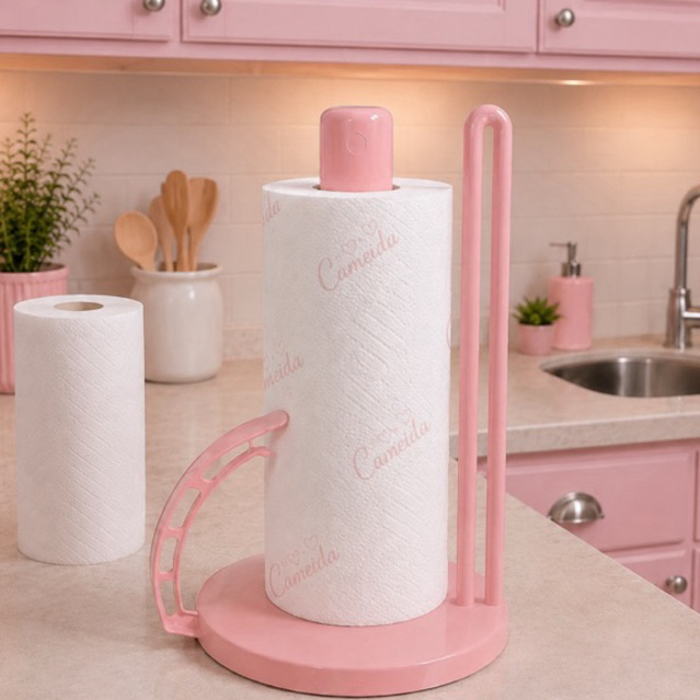 SUPORTE ROSA PORTA PAPEL TOALHA DE MESA DE PLASTICO 23X20X14CM