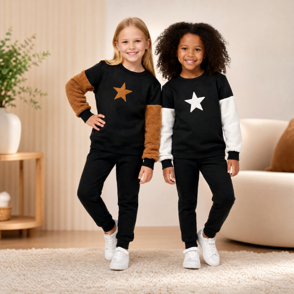 Conjunto Infantil Inverno Moletom Peluciado Estrela Blusa Manga Longa + Calça Jogger Térmico Menina Criança 4 a 12 anos