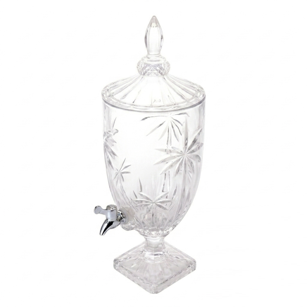 Dispenser Suqueira de Cristal C/Pé e Tampa Palm Tree Transparente 4 Litros Wolff