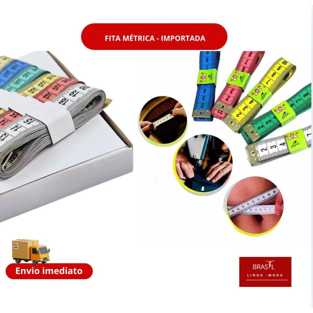 FITA METRICA IMPORTADA 1,5m - Flexível e Portátil, Cores Variadas para Costura e Academia