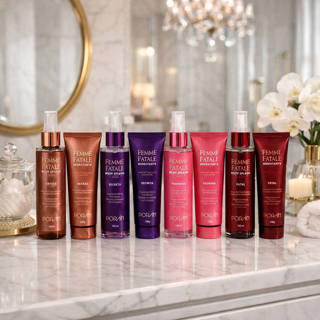 Kit 2pç Body Splash + Creme Femme Fatalle Corporal Poran  Hidaratação Maciez e Perfume Lançamento