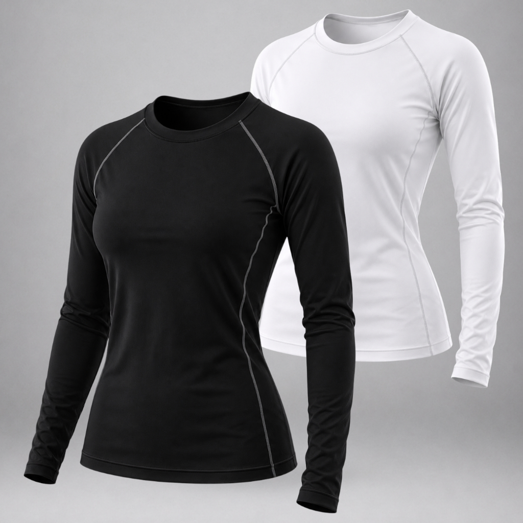 Kit 2 Camisas Térmicas Femininas Manga Longa Proteção UV50+ Segunda Pele Dry Fit Blusa Academia Praia Corrida Savancini