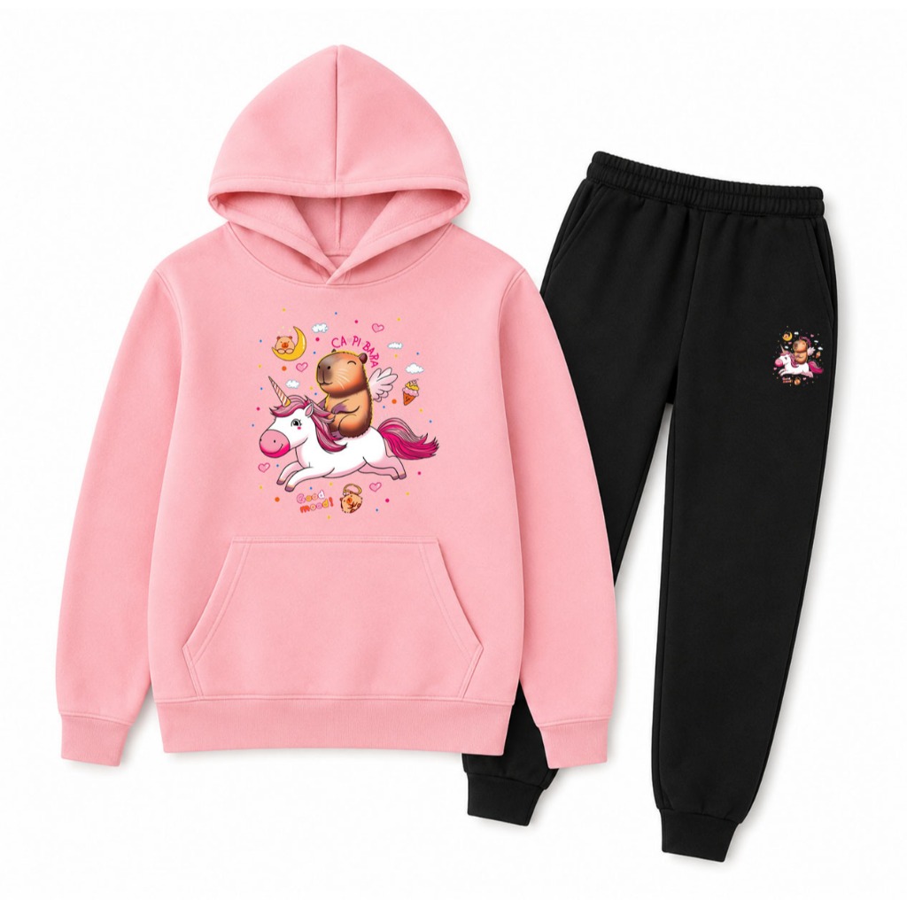 Conjunto Moletom Infantil Menina Unicornio Colorido Quentinho Blusa e Calça Moletom