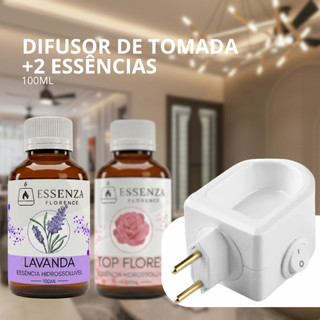 Aromatizador de Ambiente Elétrico de Tomada Branco + 2 Essências 100ml Hidrossolúveis | Difusor de Tomada Premium