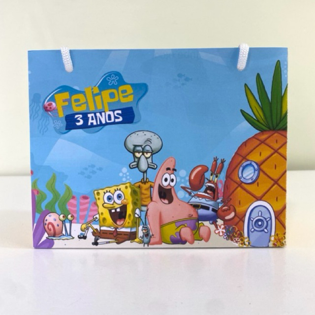 Sacolinha Personalizada Bob Esponja - PEGUE E MONTE | Sacola Infantil | Lembrancinha de Festa | Aniversário Infantil