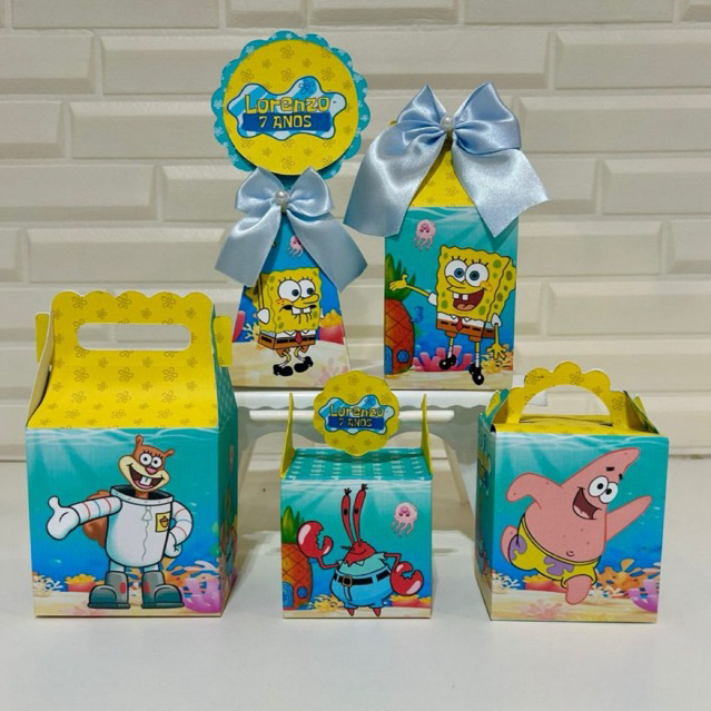 Kit Festa Bob Esponja Pegue e Monte| Caixinha Personalizada I Lembrancinha de Aniversário