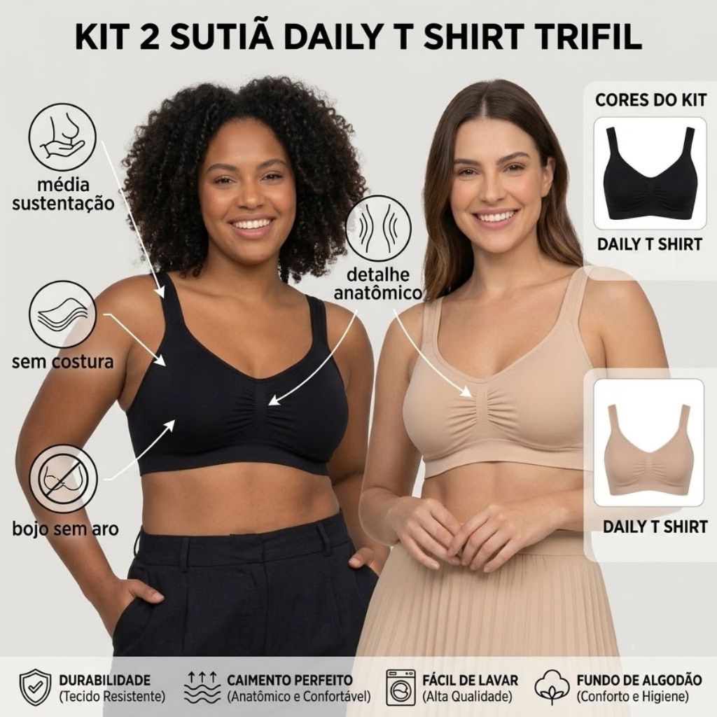 Kit 2 Sutiã Feminino Daily T-Shirt Trifil Adulto Com Bojo Sem Costura · foto 2