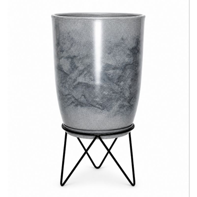 Vaso para plantas coluna bojo liso N1 31X25cm polietileno com prato e suporte