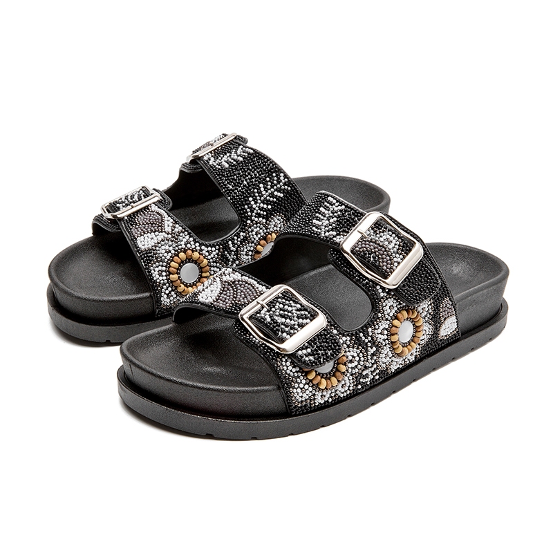 Papete Birken Strass Miçangas Plataforma Fivela Dupla Moda Verão Viral Tiktok Meijile