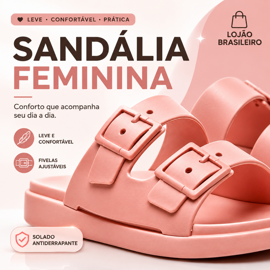 Sandália Papete Feminina Slide Antiderrapante Confortável Fivela Ajustável Leve Casual