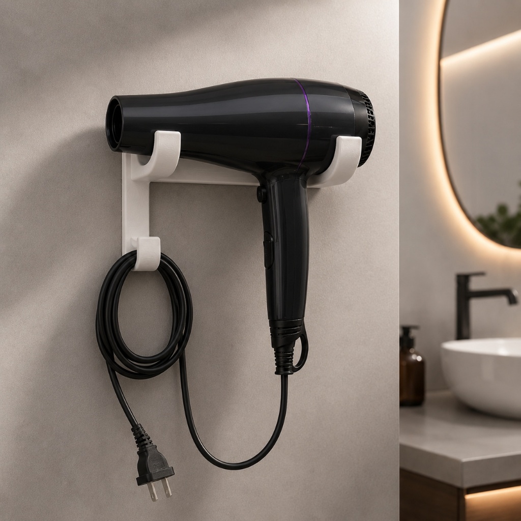 LANÇAMENTO Suporte Para Secador De Cabelo Sem Furo Com Porta Cabo Organizador De Parede Para Banheiro