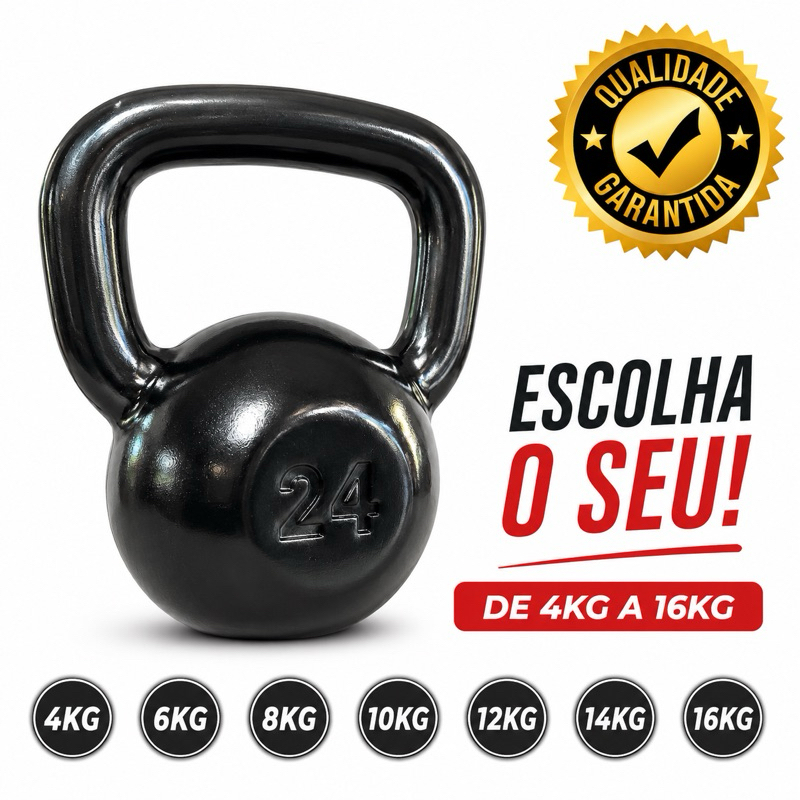 Kettlebell Emborrachado 4kg a 16kg Treino Funcional Academia Musculação Peso Fitness Casa Exercício Calistenia Crossfit