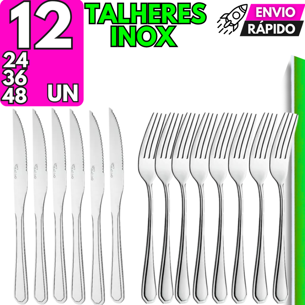 Jogo Talheres 24/48/36/12 Aço Inox Elegante Faca Garfo Casa Buffet Restaurante faqueiro Churrascaria