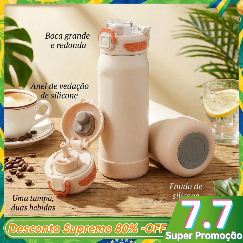 Garrafa Térmica de Água 650ml Inox 316 Quente e Frio Com Alça e Palhinha Trabalho Office Home XR-94