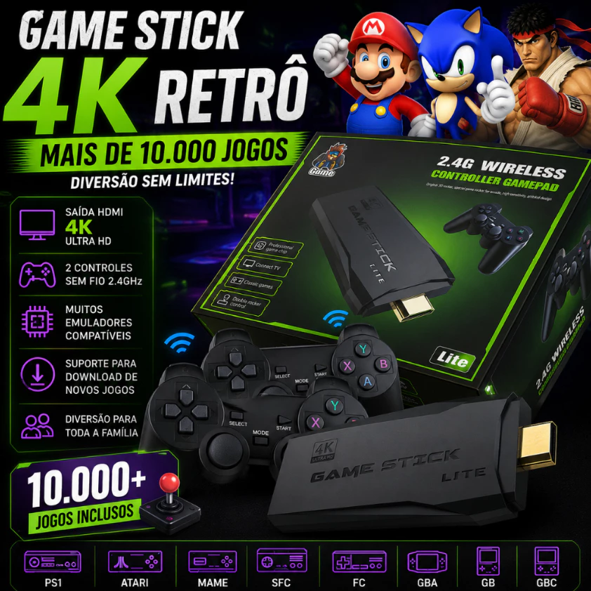 Game Stick 4K Retrô 10.000 Jogos