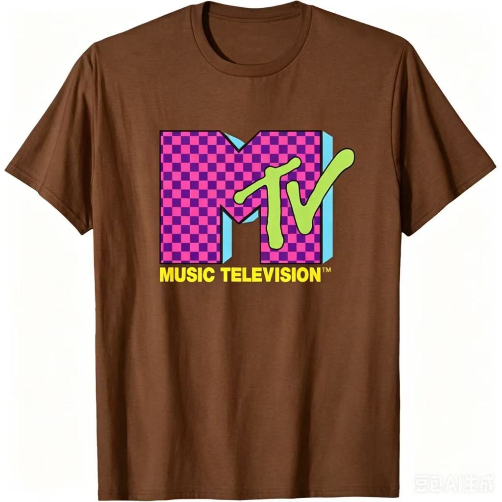 Camiseta com logotipo xadrez rosa neon retrô dos anos 80 da MTV Music Television