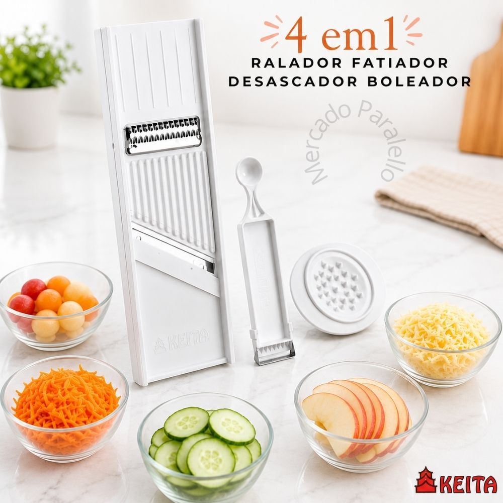 Kit 4 em 1 Descascador Cortador Legumes Fruta Queijo Dupla Face Boleador Ralador Keita