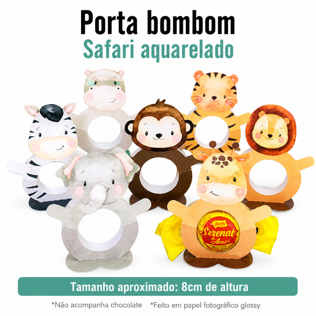 Porta Bombom Caixa Caixinha Lembrancinha Personalizados Festa Aniversário safari Aquarelado leão