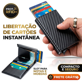 Carteira Inteligente Automática Pop Up Fibra De Carbono Anti Furto RFID Slim Porta Cartão…