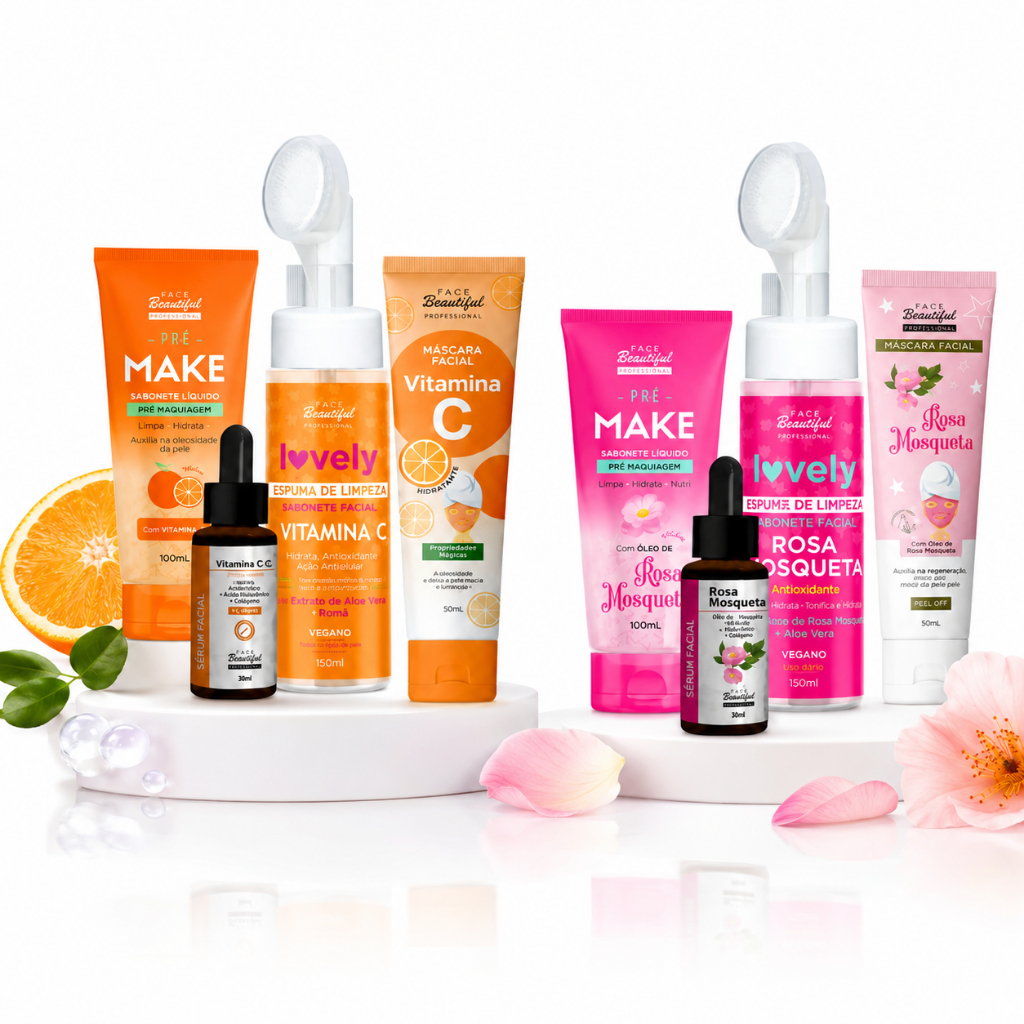 Kit Skincare Limpeza Facial Completa Vitamina C ou Rosa Mosqueta Face Beautiful